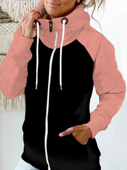 Women's Hoodies Contrast Zip Pocket Drawstring Hoody - LuckyFash™