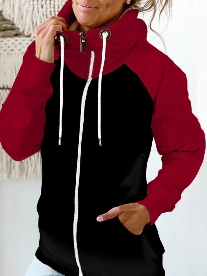 Women's Hoodies Contrast Zip Pocket Drawstring Hoody - LuckyFash™