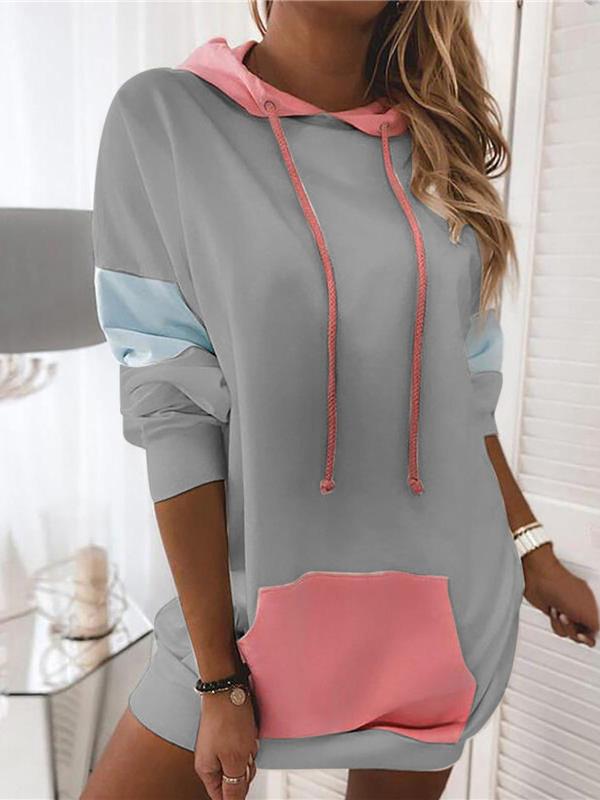Women's Hoodies Contrasting Panel Long Sleeve Hoodie - LuckyFash™