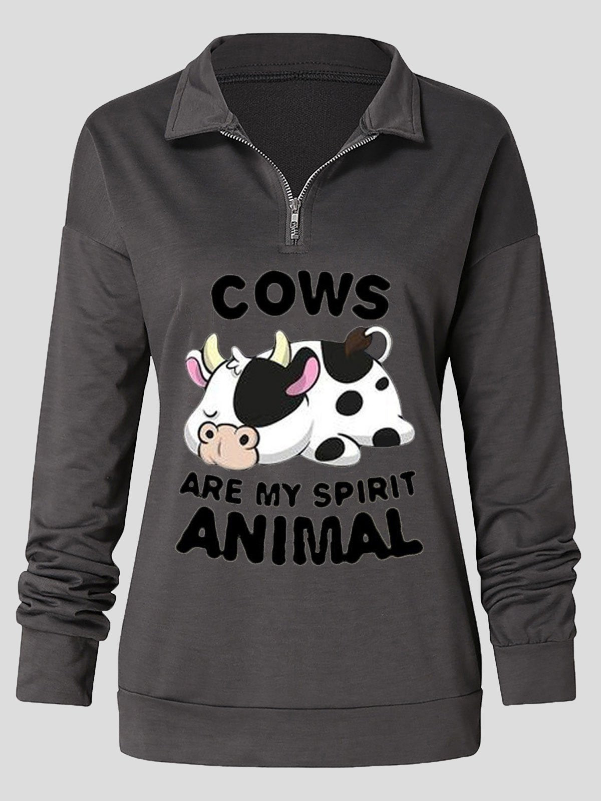 Women's Hoodies Cow Letter Printed Zipper Long Sleeve Hoody - LuckyFash™