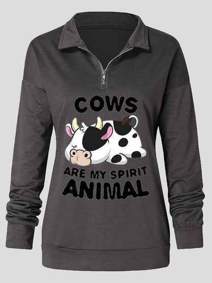 Women's Hoodies Cow Letter Printed Zipper Long Sleeve Hoody - LuckyFash™