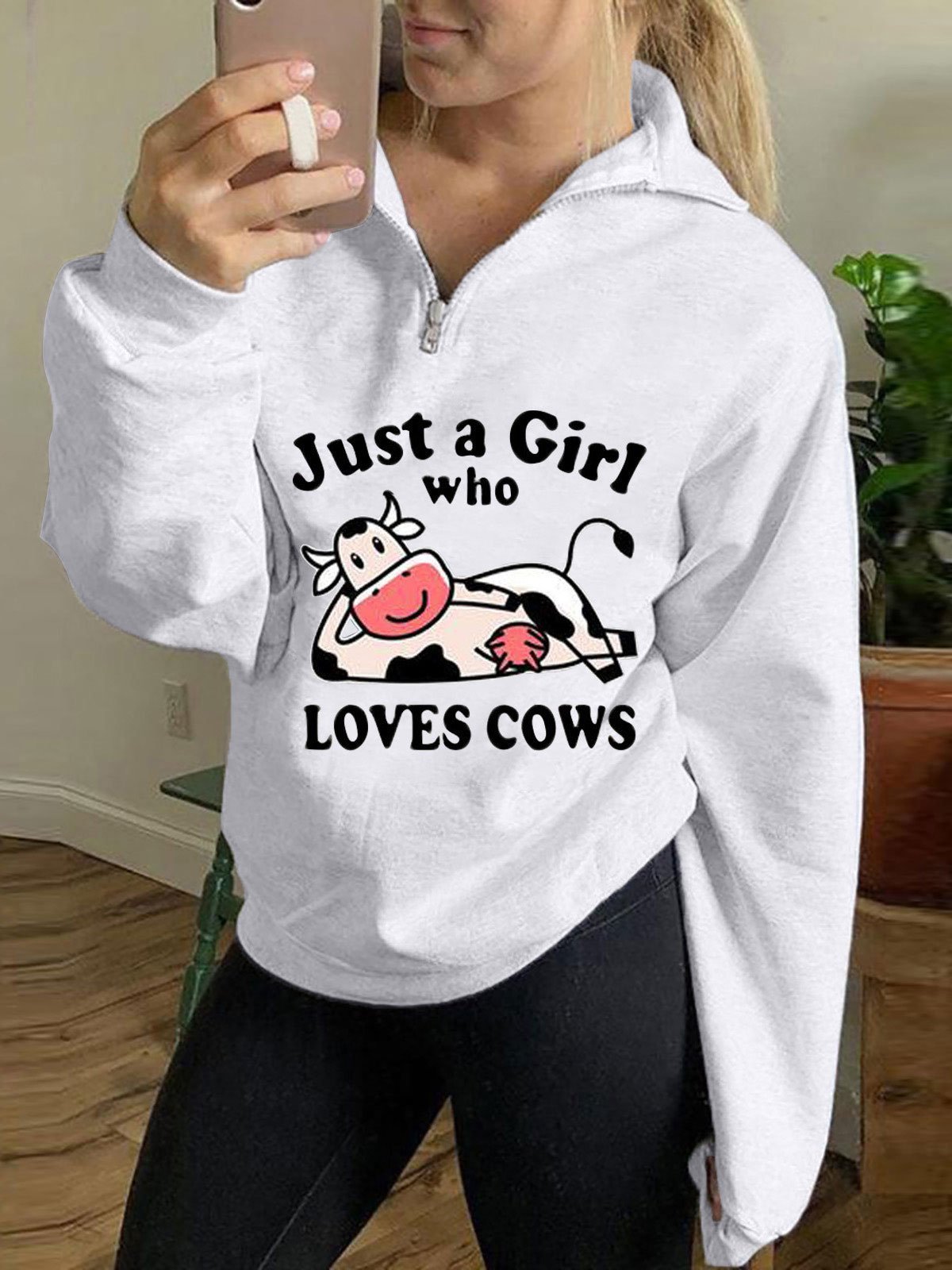 Women's Hoodies Cow Letter Printed Zipper Long Sleeve Hoody - LuckyFash™