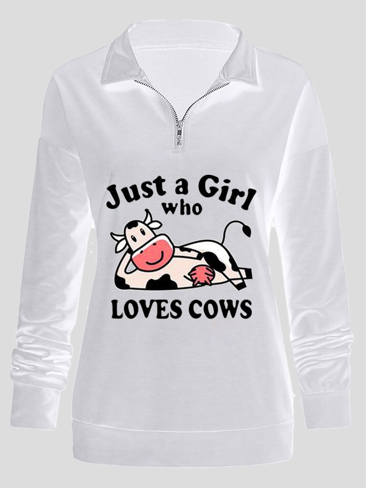 Women's Hoodies Cow Letter Printed Zipper Long Sleeve Hoody - LuckyFash™