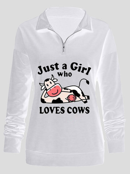 Women's Hoodies Cow Letter Printed Zipper Long Sleeve Hoody - LuckyFash™