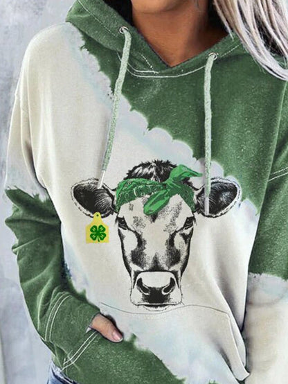 Hoodies Cow Print Pocket Long Sleeve Hoody - LuckyFash™