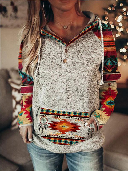 Women's Hoodies Cross Vintage Print Button Pocket Hoodie - LuckyFash™