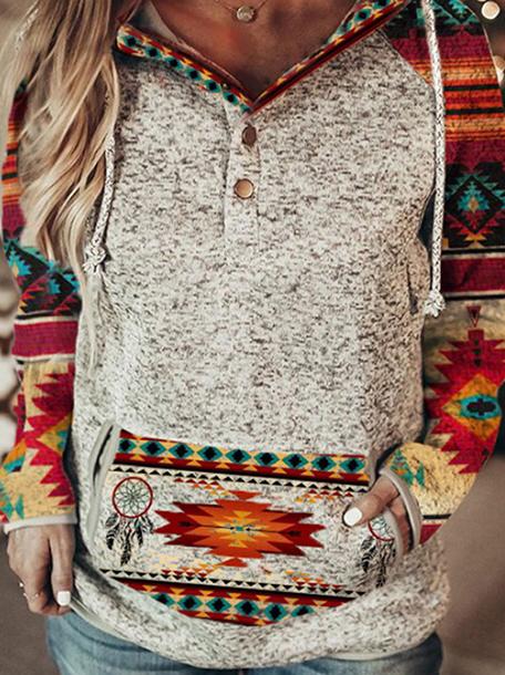 Women's Hoodies Cross Vintage Print Button Pocket Hoodie - LuckyFash™