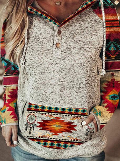 Women's Hoodies Cross Vintage Print Button Pocket Hoodie - LuckyFash™