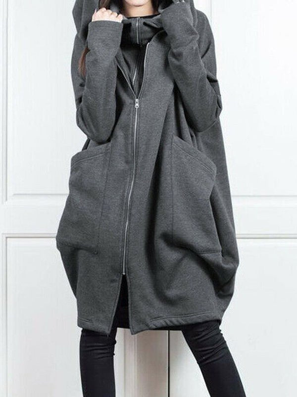 Hoodies Fake Two Loose Solid Color Mid Long Hoodie - LuckyFash™