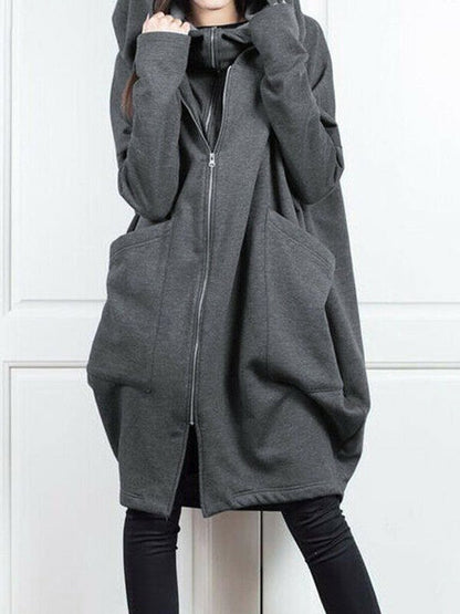 Hoodies Fake Two Loose Solid Color Mid Long Hoodie - LuckyFash™