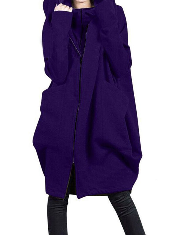 Hoodies Fake Two Loose Solid Color Mid Long Hoodie - LuckyFash™