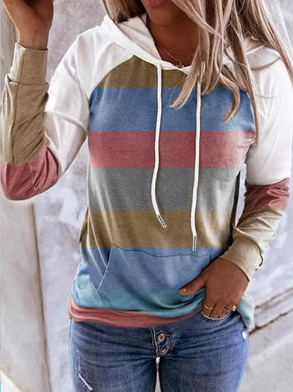 Women's Hoodies Fashion Striped Pocket Long Sleeve Hoodie - LuckyFash™
