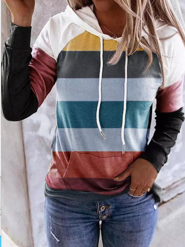 Women's Hoodies Fashion Striped Pocket Long Sleeve Hoodie - LuckyFash™