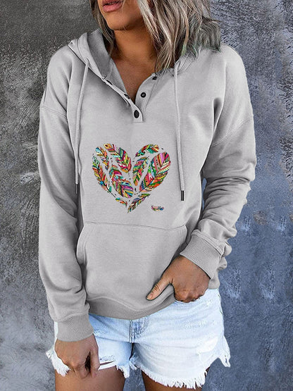 Women's Hoodies Feather Heart Drawstring Pocket Long Sleeve Hoody - LuckyFash™