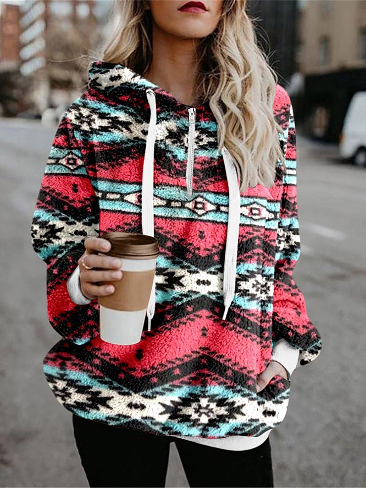 Women's Hoodies Flannel Ethnic Print Long Sleeve Hoodie - LuckyFash™