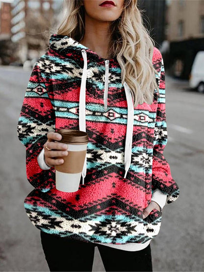 Women's Hoodies Flannel Ethnic Print Long Sleeve Hoodie - LuckyFash™