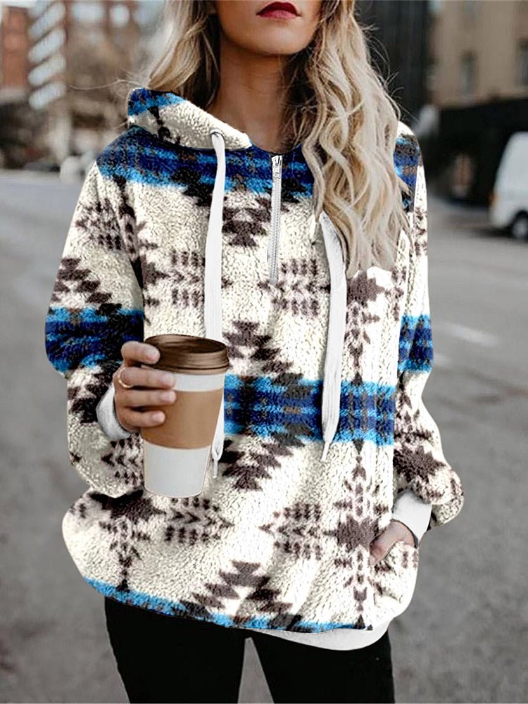 Women's Hoodies Flannel Ethnic Print Long Sleeve Hoodie - LuckyFash™