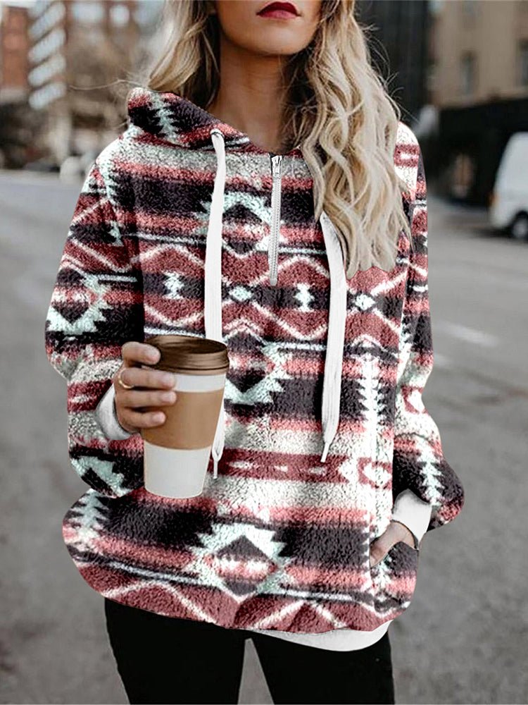 Women's Hoodies Flannel Ethnic Print Long Sleeve Hoodie - LuckyFash™