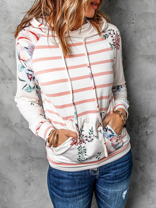 Women's Hoodies Floral Stripe Pocket Long Sleeve Hoodie - LuckyFash™