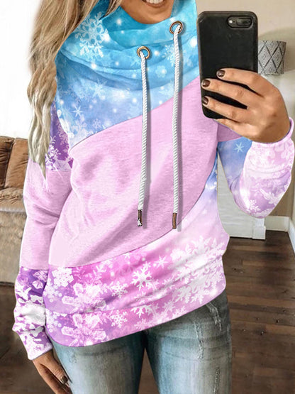 Women's Hoodies Gradient Snowflake Drawstring Long Sleeve Hoody - LuckyFash™