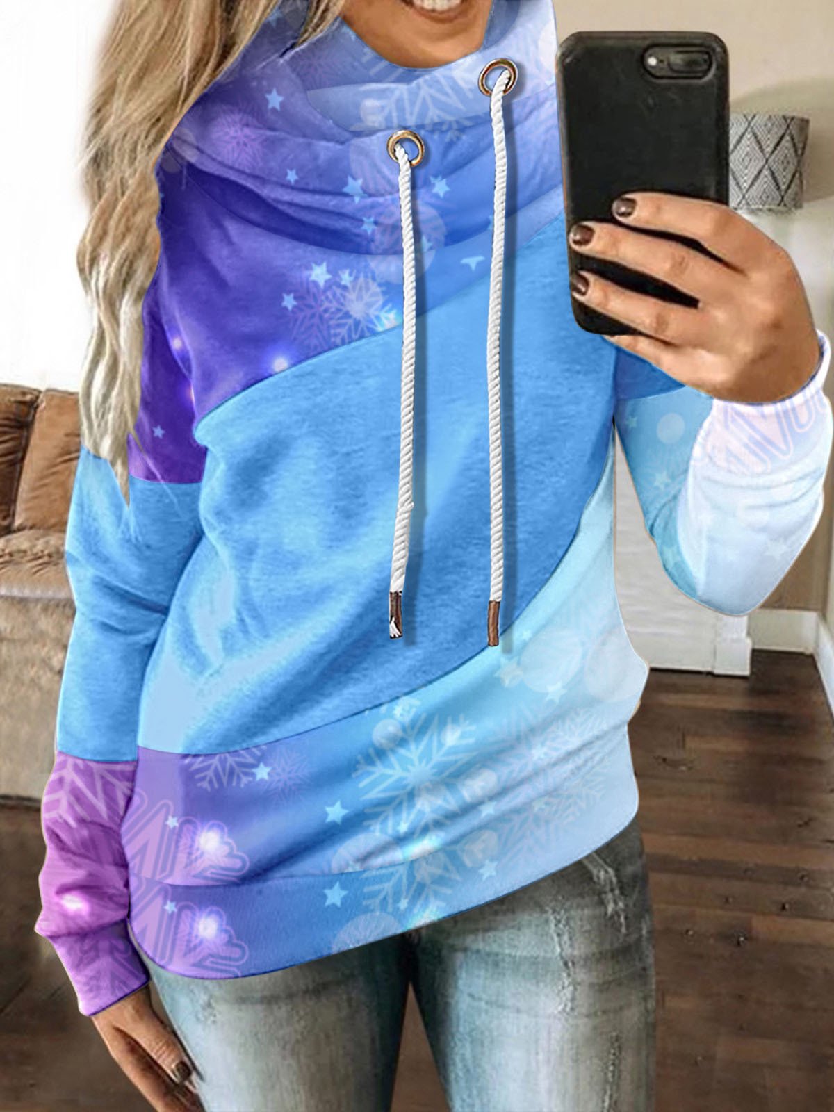 Women's Hoodies Gradient Snowflake Drawstring Long Sleeve Hoody - LuckyFash™