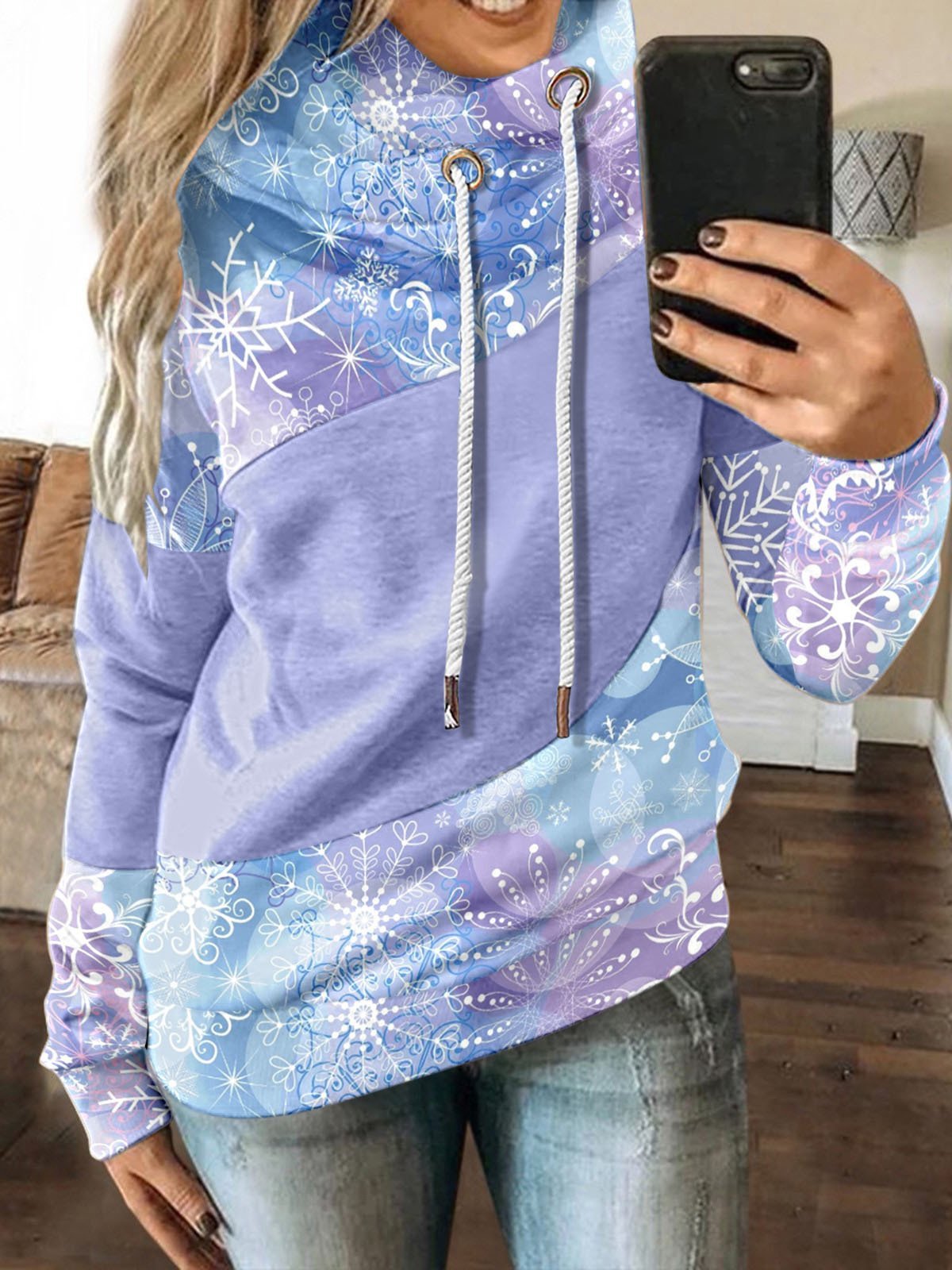 Women's Hoodies Gradient Snowflake Drawstring Long Sleeve Hoody - LuckyFash™