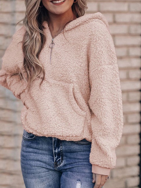 Women's Hoodies Half-Zip Lamb Velvet Long Sleeve Hoodie - LuckyFash™