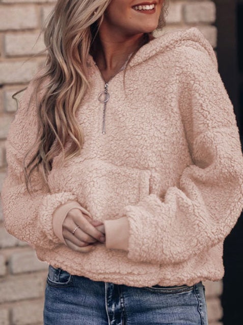 Women's Hoodies Half-Zip Lamb Velvet Long Sleeve Hoodie - LuckyFash™