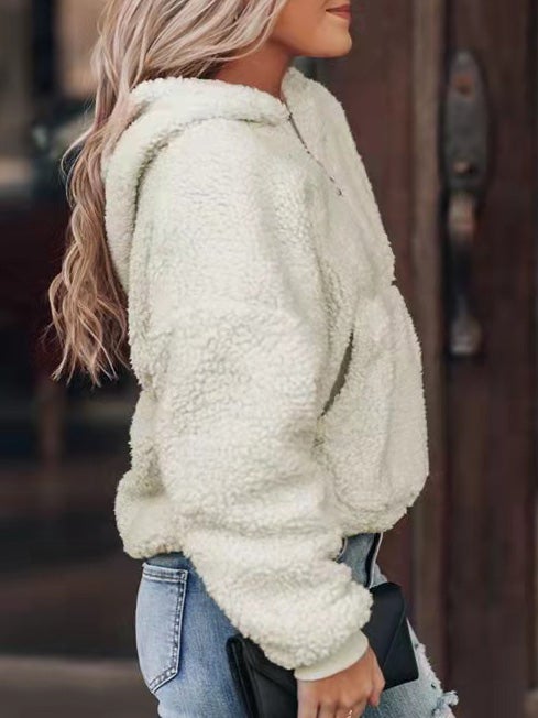 Women's Hoodies Half-Zip Lamb Velvet Long Sleeve Hoodie - LuckyFash™