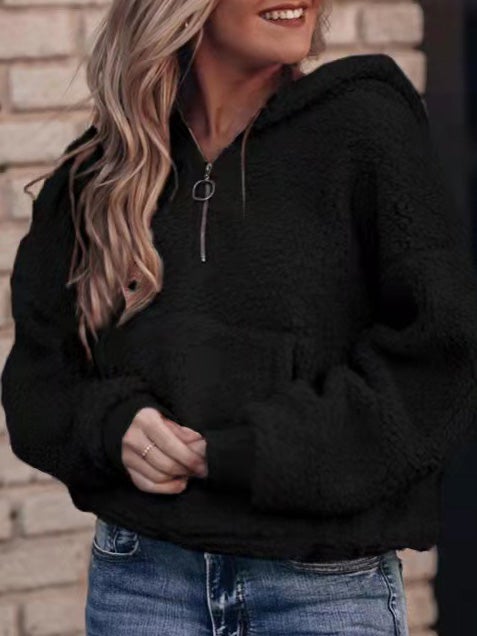 Women's Hoodies Half-Zip Lamb Velvet Long Sleeve Hoodie - LuckyFash™