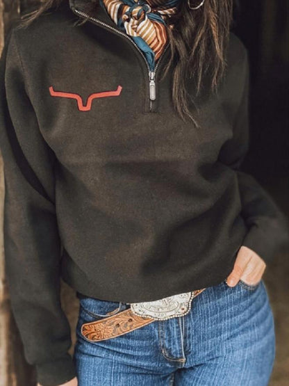 Women's Hoodies Half Zipper Printing Long Sleeve Hoodie - LuckyFash™