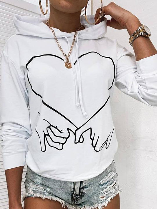 Women's Hoodies Hand-Heart Printed Long Sleeve Hoodie - LuckyFash™