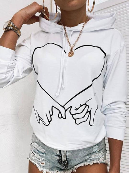 Women's Hoodies Hand-Heart Printed Long Sleeve Hoodie - LuckyFash™