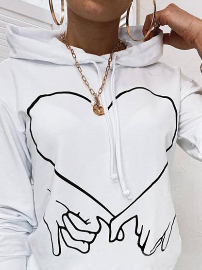 Women's Hoodies Hand-Heart Printed Long Sleeve Hoodie - LuckyFash™