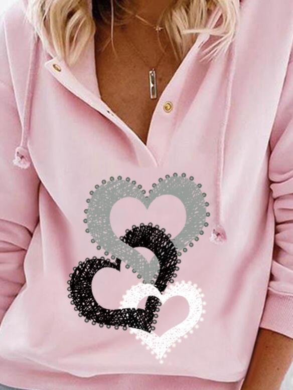 Women's Hoodies Heart Button Drawstring Long Sleeve Hoodie - LuckyFash™