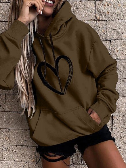Hoodies Heart Print Pocket Long Sleeve Casual Hoody - LuckyFash™