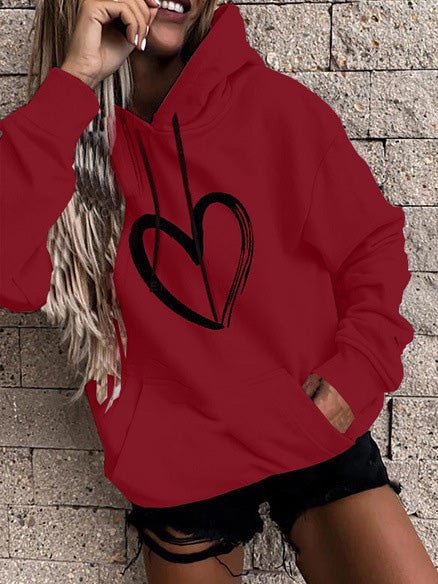 Hoodies Heart Print Pocket Long Sleeve Casual Hoody - LuckyFash™
