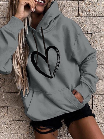 Hoodies Heart Print Pocket Long Sleeve Casual Hoody - LuckyFash™