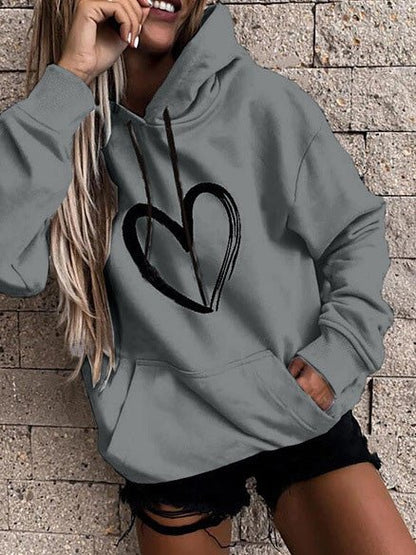 Hoodies Heart Print Pocket Long Sleeve Casual Hoody - LuckyFash™