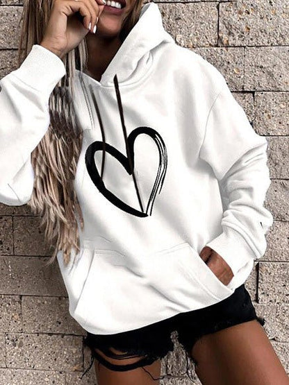 Hoodies Heart Print Pocket Long Sleeve Casual Hoody - LuckyFash™