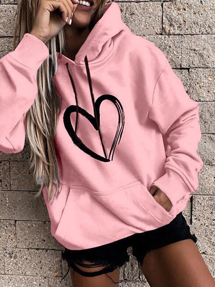 Hoodies Heart Print Pocket Long Sleeve Casual Hoody - LuckyFash™