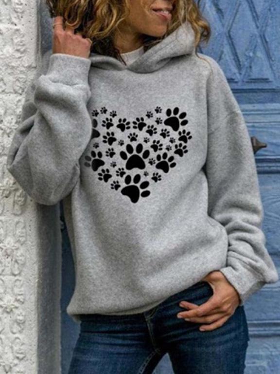 Women's Hoodies Heart-Shaped Animal Footprint Print Long Sleeve Hoody - LuckyFash™