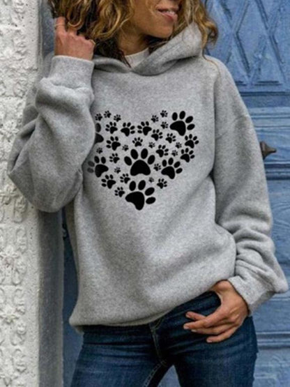 Women's Hoodies Heart-Shaped Animal Footprint Print Long Sleeve Hoody - LuckyFash™