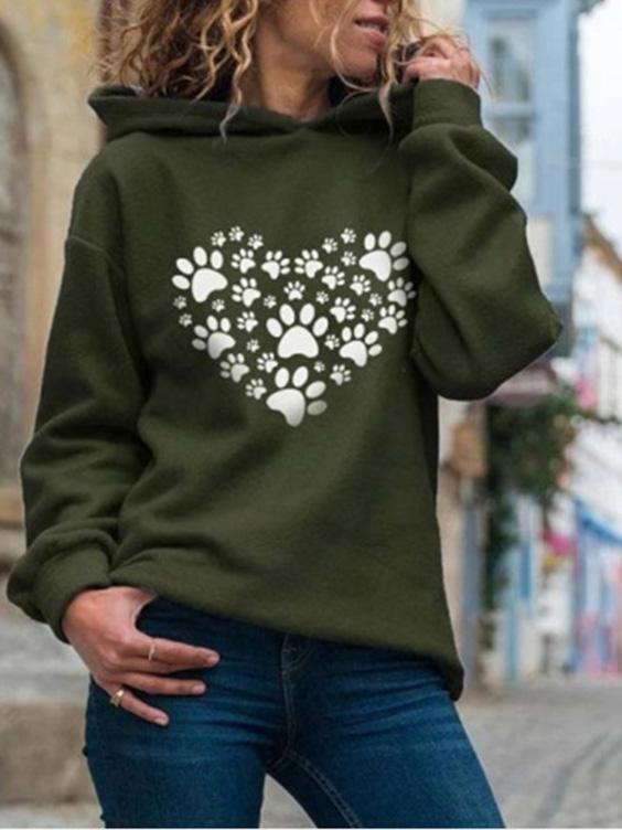 Women's Hoodies Heart-Shaped Animal Footprint Print Long Sleeve Hoody - LuckyFash™