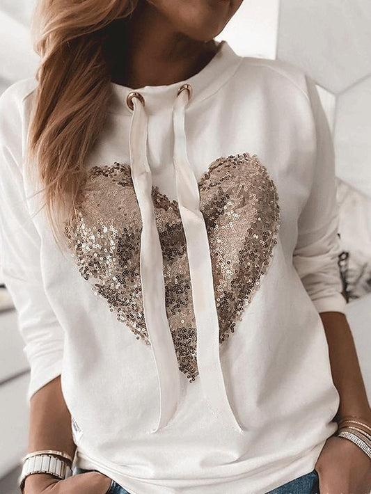 Women's Hoodies Heart-Shaped Sequined Long Sleeve Sweatshirt - LuckyFash™
