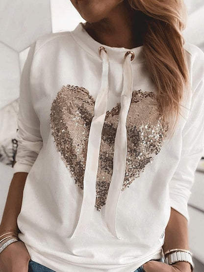 Women's Hoodies Heart-Shaped Sequined Long Sleeve Sweatshirt - LuckyFash™