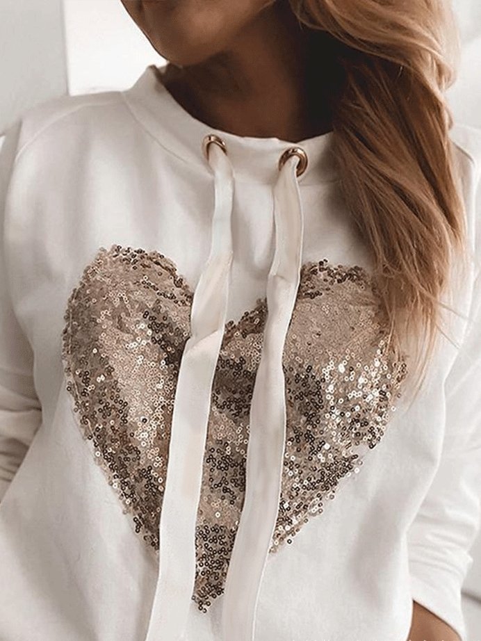 Women's Hoodies Heart-Shaped Sequined Long Sleeve Sweatshirt - LuckyFash™