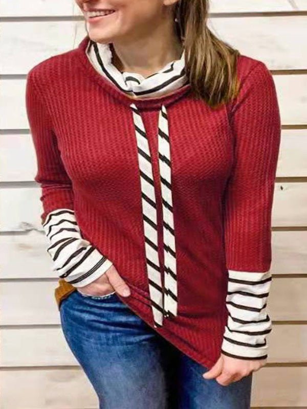 Women's Hoodies High-Neck Striped Panel Long Sleeves Casual Sweatshirt - LuckyFash™