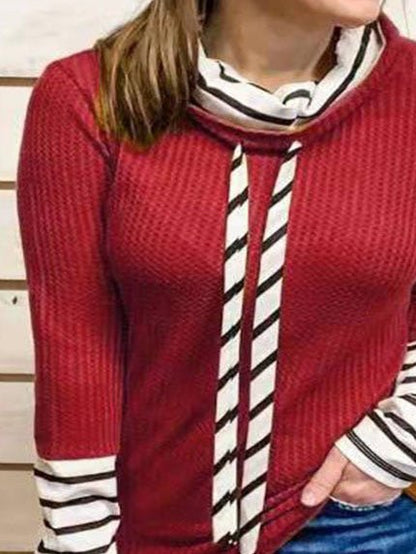 Women's Hoodies High-Neck Striped Panel Long Sleeves Casual Sweatshirt - LuckyFash™
