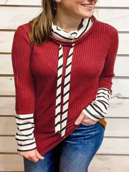 Women's Hoodies High-Neck Striped Panel Long Sleeves Casual Sweatshirt - LuckyFash™